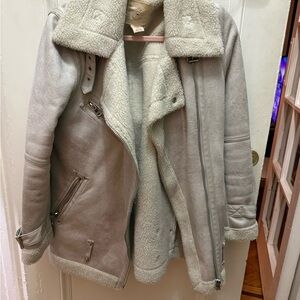 Urban Outfitters Light Gray Faux Shearling Biker Jacket